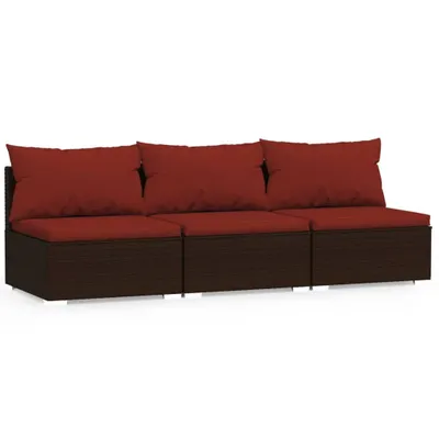 Produktbild von vidaXL 3-Sitzer-Sofa mit Kissen Braun Poly Rattan