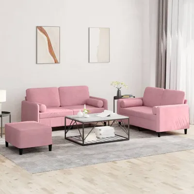 Productafbeelding van Maison Exclusive - 3-delige bankset met kussens, roze fluweel