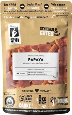 Produktbild von Papayastücke, getrocknet, Papaya Stücke, Trockenfrüchte ohne Zuckerzusatz & ungeschwefelt, 175g