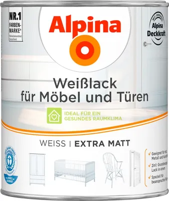 Produktbild von Alpina Weißlack für Möbel & Türen extramatt weiß 750 ml