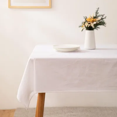 Obrázok produktu pre Obrus s vzhľadom na ľan, 100% predpraná bavlna, biela, 140x180 cm, obdĺžnikový