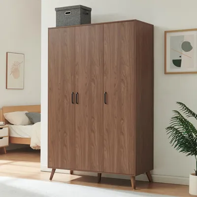 Produktbild von Kleiderschrank 'Norg' 191 x 120 x 52 cm mit 3 Türen 1 Kleiderstange und 4 Fächern Walnussoptik