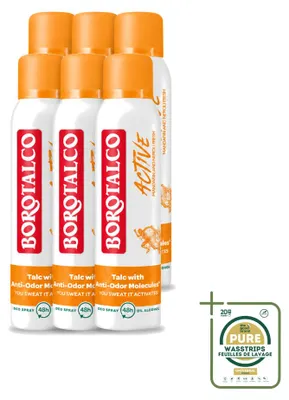 Immagine prodotto di 6 flaconi spray deodorante Borotalco, fragranza Active Mandarin & Neroli Fresh, 150 ml - confezione da 6 pezzi