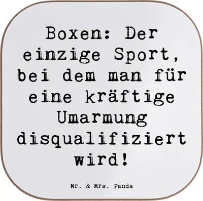 Produktbild von Mr. & Mrs. Panda Holzuntersetzer Spruch Boxen Umarmung - Weiß - Geschenk, Tassenuntersetzer, unterleger, Untersetzer für Gläser, Teamsport, Ausdauer, Sport, Sportarten