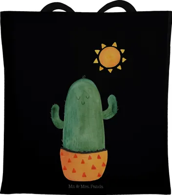 Produktbild von Mr. & Mrs. Panda festivaltasche Kaktus Sonne - Schwarz - Geschenk, Scheidung, Geschenkidee, Tragetasche, glücklich, Freundin, Kakteen, Tote Bag, Schultasche, Tasche