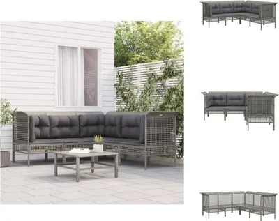 Produktbild von vidaXL 5-tlg. Garten-Lounge-Set mit Kissen Grau Poly Rattan -  Gartenmöbel-Sets