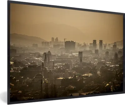 Produktbild von MuchoWow® Gerahmtes Poster Skyline über der Stadt Sarajevo Bosnien und Herzegowina 30x20 cm - Poster mit Schwarzem Bilderrahmen Wandposter Rahmen Foto Bilder - Kunstdruck - Bild-Poster