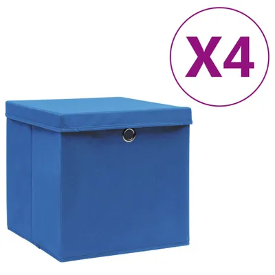 Image de Boîtes de rangement avec couvercles 4 pcs 28x28x28 cm Bleu