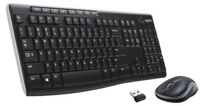 Zdjęcie produktu dla Logitech MK270, Pełnowymiarowy (100%), Bezprzewodowy, RF Wireless, QWERTY, Czarny, Dołączona myszka