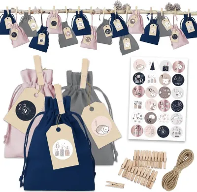 Produktbild von Adventskalender Stoffsäckchen zum Basteln & Befüllen Pastell