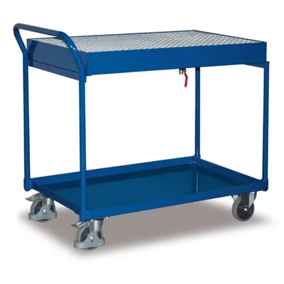 Produktbild von Tischwagen mit 2 Etagen, Gitterrost verzinkt mit Auffangwanne + EasySTOP