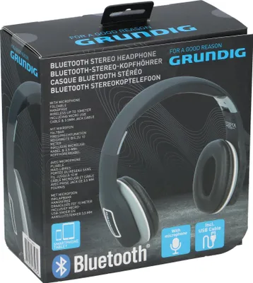 Produktbild von Grundig Kabellos Stereo Kopfhörer Over Ear - Wireless Headphone – Inkl. Mikrofon, Micro USB Kabel, 3,5mm Köpfhorerkabel - Bluetooth – Schwarz