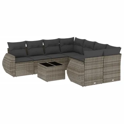 Produktbild von vidaXL 9-tlg. Garten-Sofagarnitur mit Kissen Grau Poly Rattan