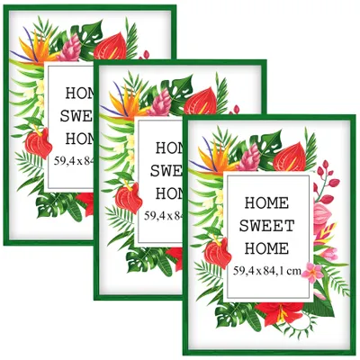 Obrázok produktu pre Sada 3 zelených obrazových rámov MG Design, rozmery 50 x 100 cm – vyrobené z prírodného dreva s akrylovým sklom, vhodné na zavesenie aj na postavenie, pre fotografie, plagáty a puzzle