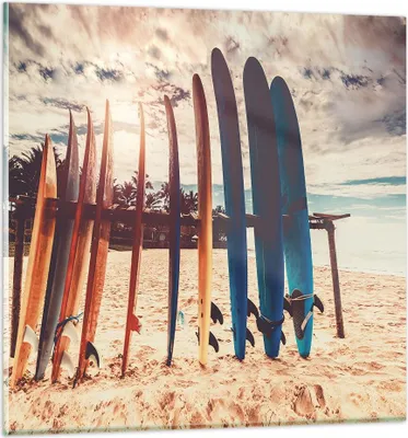 Produktbild von Bilder auf glas - Einteilig - Surfen Strand Board - 60x60cm - Glasbilder - Wandbilder - Bilder - zum Aufhängen bereit - Wanddekoration aus Glas - Glas Bilder - Wandbild auf Glas - GAC60x60-4992