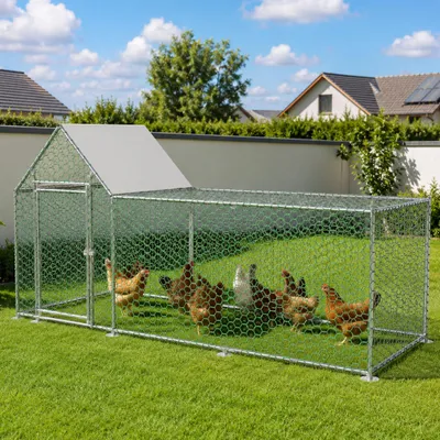 Image de ELANDEPOT Enclos pour petits animaux 303 × 107 × 152 cm argent portes résistant aux intempéries acier galvanisé