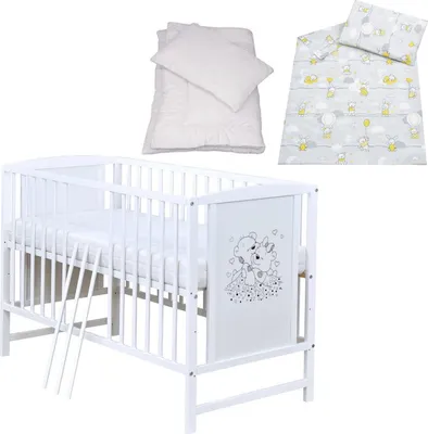 Produktbild von Baby-Delux Babybett Gitterbett Mia weiß 120x60 Bettset 4-Tlg. Matratze verschiedene Designs Ballonfahrt