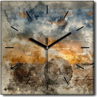 Produktbild von Coloray Uhr auf Leinwand 30x30 cm Wand Uhr Dekoration Wohnzimmer Segeltuch schwarze Hände -Sonnenaufgang Aquarell