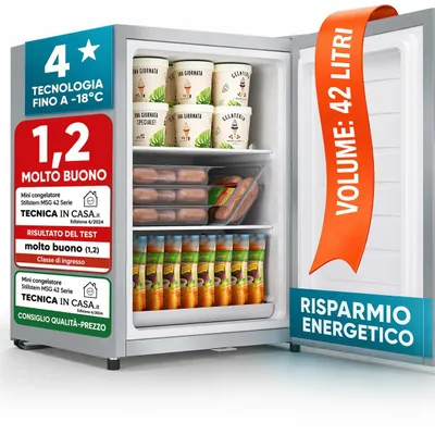 Immagine prodotto di Stillstern Mini Congelatore 42L con Serratura Freezer Compatto fino -18°C, Silenzioso, Termostato Regolabile, Porta Reversibile Ufficio, Camping