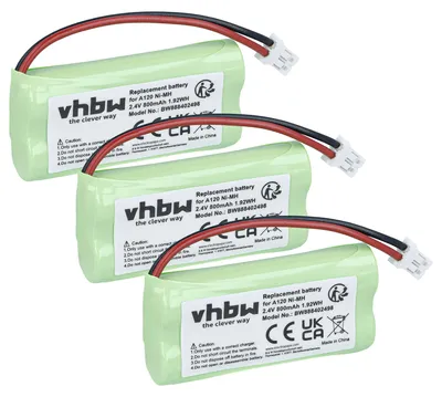 Produktbild von vhbw 3x Akku kompatibel mit Siemens Gigaset A145, A160, A150, A24, A240, A165, A16, A165 Trio schnurlos Festnetz Telefon (800 mAh, 2,4 V, NiMH)