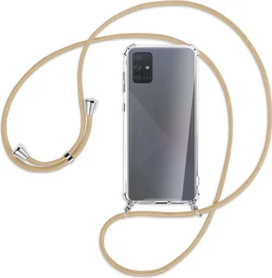 Produktbild von Handykette Backcover-Schutzhülle mit Band (Metall silberfarben) für Samsung Galaxy A71 (A715) - caramel