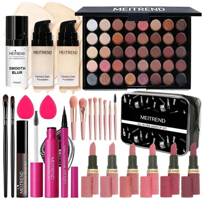 Image de Coffret de maquillage tout-en-un : cadeau cosmétique pour femmes et filles, comprenant 40 fards à paupières, fond de teint, primer, rouge à lèvres, mascara, crayon pour les yeux et pinceaux