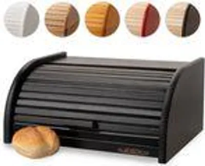 Produktbild von FALKENBERGER Brotkasten aus Holz Schwarz ca. 39x29x18cm Rollbrotkasten traditionell Brotbox mit Roll-Deckel Handmade