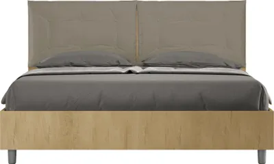 Productafbeelding van ITYHOME - Bed met bedopslag, 160x190 cm, eikenhout, naturel. Hoofdeinde met kussens, bekleed met kunstleer, cappuccino. Egos Annalisa
