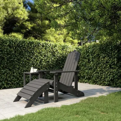 Zdjęcie produktu dla Krzesło ogrodowe Adirondack wykonane z HDPE w kolorze antracytu, z podnóżkiem, meble ogrodowe, krzesła ogrodowe, waga: 21,04 kg