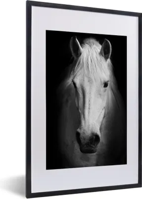 Produktbild von MuchoWow® MuchoWow® Gerahmtes Poster Pferd - Porträt - Schwarz - Weiß 40x60 cm - Poster mit zchwarzem Bilderrahmen - Poster in Rahmen
