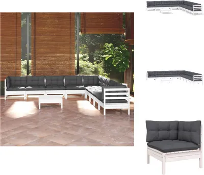Produktbild von vidaXL 10-tlg. Garten-Lounge-Set mit Kissen Weiß Kiefer Massivholz -  Gartenmöbel-Sets
