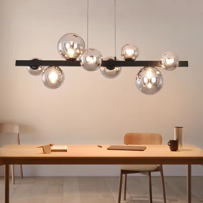 Produktbild von ZMH Pendelleuchte Esstisch Hängelampe Wohnzimmer - Küchenlampe Hängend G9 Hängeleuchte 8 Flammig Esstischlampe Esszimmer Glaskugel Pendellampe Modern Rauchgrau für Küche Hotel (Ohne Leuchtmittel)