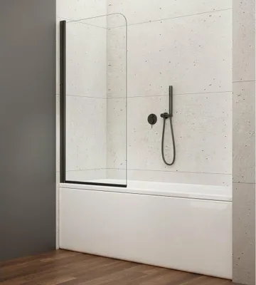 Zdjęcie produktu dla Parawan nawannowy VILMA 600x1400mm, czarny, szkło przezroczyste