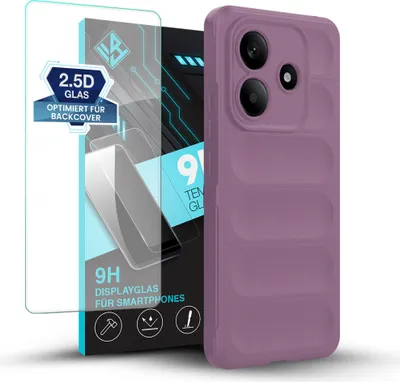 Produktbild von Handy Hülle für Xiaomi Redmi Note 14 5G mit 9H Displayglas Displayschutz Plus Grip Case Cover Schutzhülle Softgrip Farbe: Violett