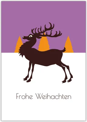 Produktbild von Nette Designer Weihnachtskarte mit edlem Hirsch, lila: Frohe Weihnachten