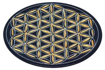 Produktbild von Räucherstäbchenhalter "Blume des Lebens" gold, Black Stone Ø10cm