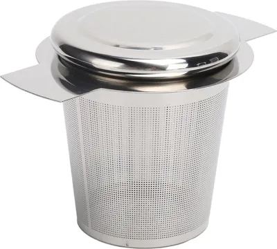 Image de Filtre à thé Infuseur de feuilles de thé en vrac Panier à mailles fines avec couvercle Articles de thé pour la tasse Acier inoxydable