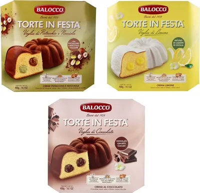 Produktbild von TESTPAKET Balocco Torte in Festa Kuchen gefüllt mit Pistazien und Haselnusscreme - mit Schokoladencreme - mit Zitronencreme (3 x 400g)