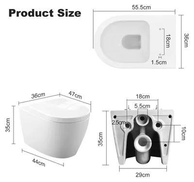 Produktbild von Hängende Toilette ohne Spülrand - Wandtoilette - Kompakte Toilette - Toilette ohne Spülrand - Moderne Toilette