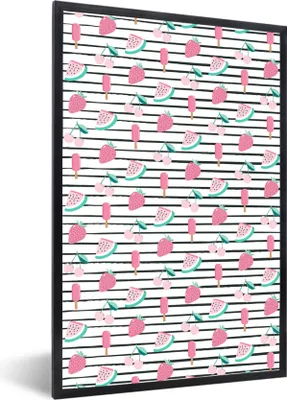 Produktbild von MuchoWow® MuchoWow® Gerahmtes Poster Rosa - Sommer - Muster 20x30 cm - Poster mit zchwarzem Bilderrahmen - Drucken - Bilder Poster im Rahmen