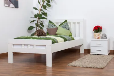 Produktbild von Einzelbett "Easy Premium Line" K8, Buche Vollholz massiv weiß lackiert - Maße: 90 x 190 cm