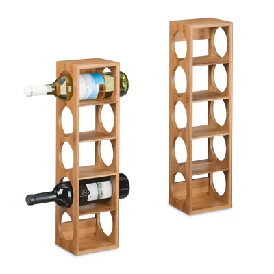 Produktbild von Relaxdays Weinregal für 5 Flaschen, 2er Set, Weinständer Bambus, HBT: 53 x 14 x 12 cm, Weinhalter stehend, Küche, natur