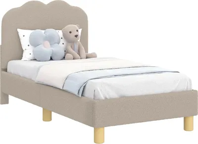 Produktbild von Kinderbettgestell mit Kopfteil Hellgrau 70 x 140 cm Schafstoff