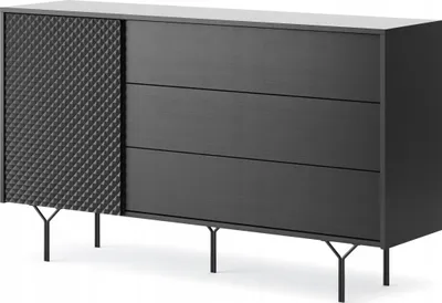 Produktbild von Kommode 144 cm Rabon - Sideboard mit Schubladen & Holzbeinen - Schwarz Whonzimmerkommode - Modernes Design