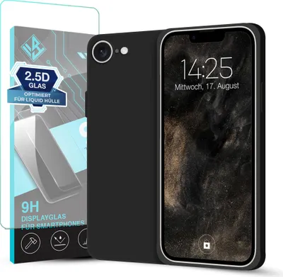 Produktbild von Hülle für Apple iPhone 16e mit 9H Displayglas Displayschutz Plus Case Cover Bumper Silikon Softgrip Schutzhülle Farbe: Schwarz