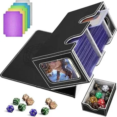 Produktbild von MTG Deck Box,Magic Commander Deck,für bis zu 380+ Karten,Kunstleder Magnetischer Flip-Magic-Deck-Halte mit 6 Kartonteiler,1 Würfelbox,für Sammelkarten,kompatibel mit MTG TCG(Weiß)