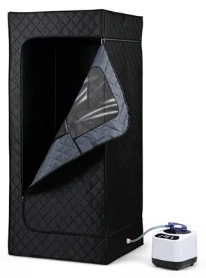 Zdjęcie produktu dla Peviasot, sauna parowa do użytku domowego, 1200 W, pojemność 3 litry, 9 stopni regulacji, wymiary 90 x 90 x 180 cm, kolor czarny