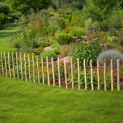 Produktbild von PINEEA Staketenzaun aus Haselnuss 60 cm Hoch – 5m Langer Holzzaun für Garten, Pflanzenschutz & Deko – Wetterfest – Lattenabstand 7–8 cm