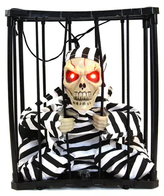 Produktbild von Halloween Gruseliges, schreiendes, animiertes Skelett, Käfig, Gefangener mit leuchtenden Augen, Spukhaus-Requisiten, Party-Dekorationen