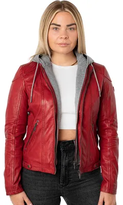 Produktbild von Mauritius - Damen Lederjacke Lammnappa Kapuze rot : L